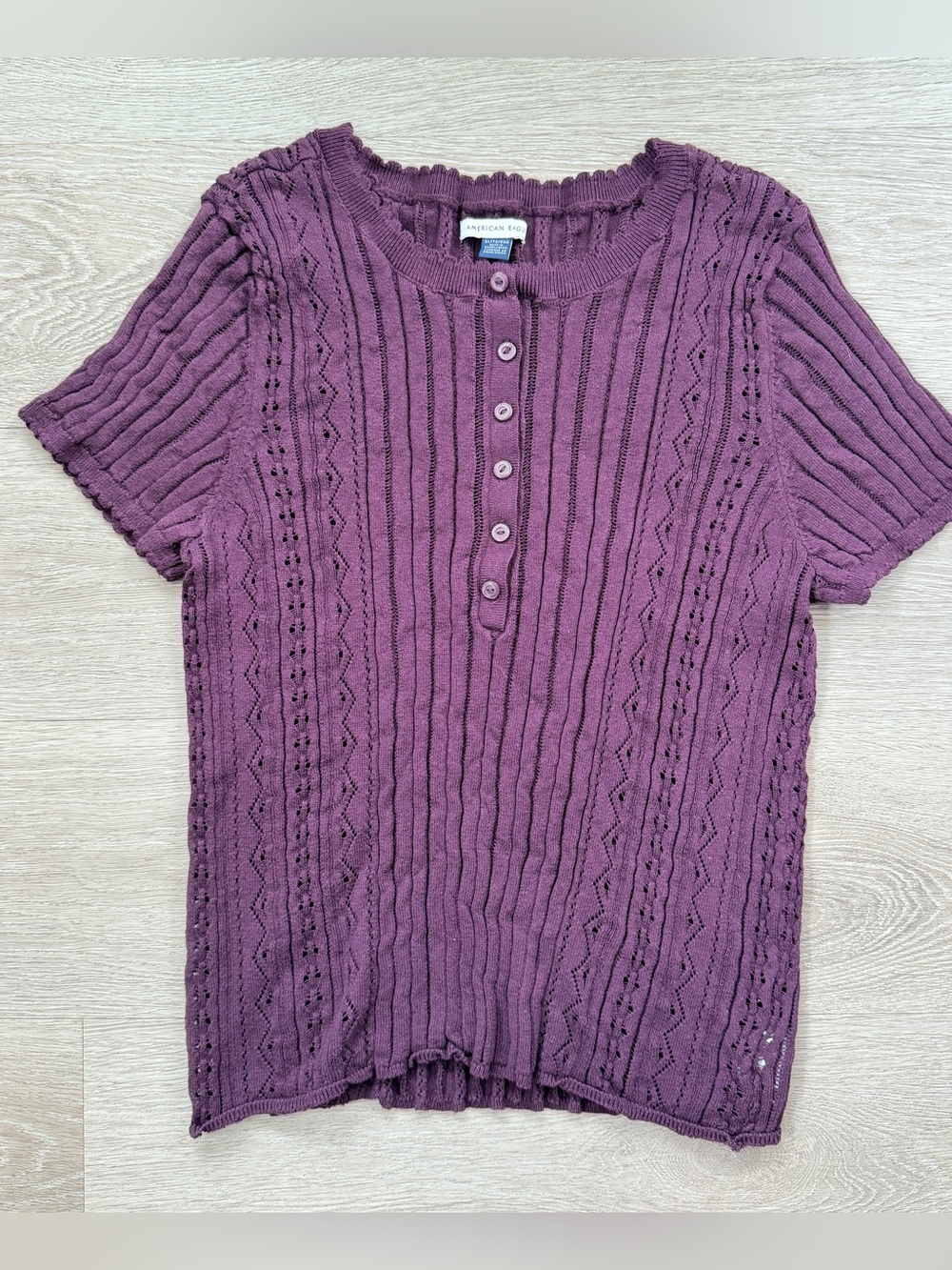 American Eagle Deep Plum Henley Pointelle Sweater T-Shirt, XL, NWOT